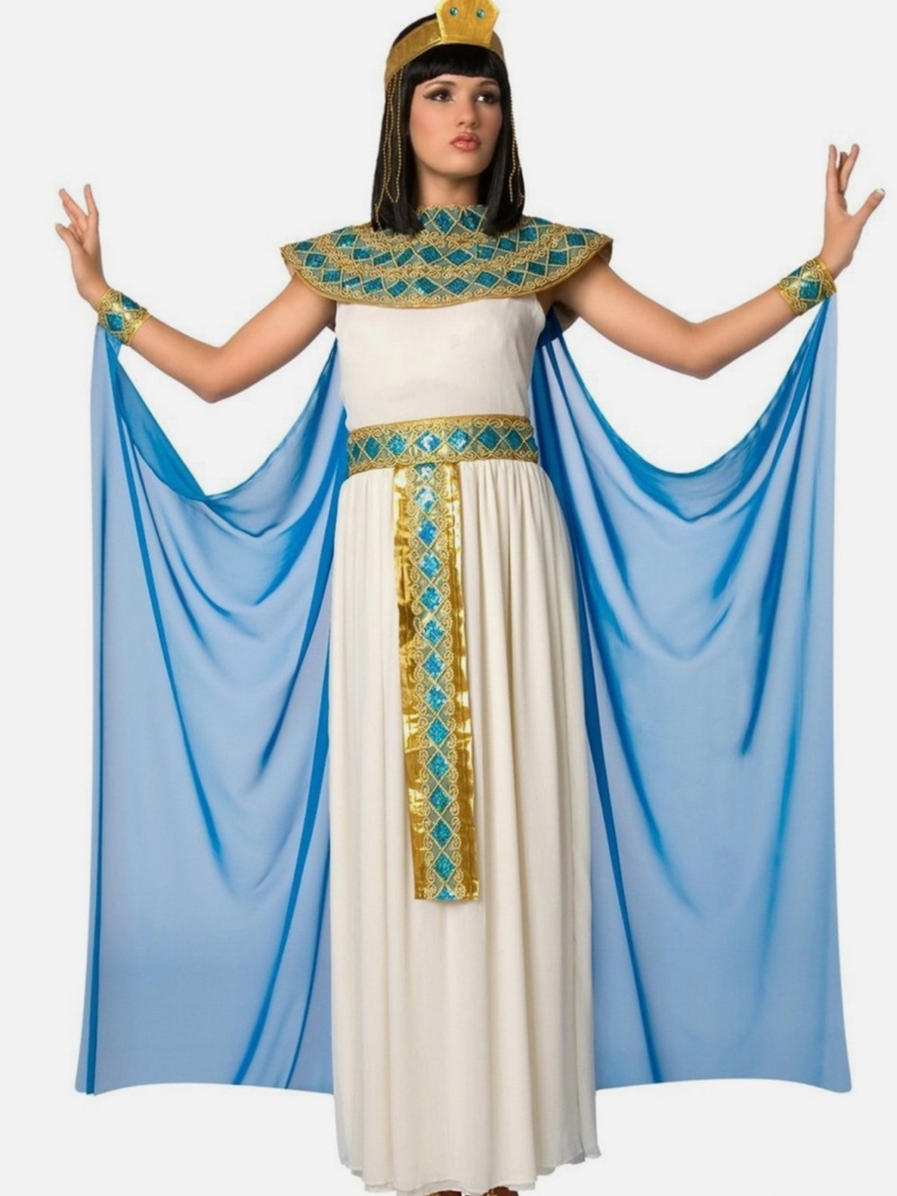 Classic Egyptian Queen ladies Costume in White and Blue large